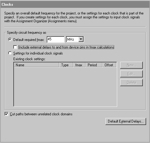 Clocks Page (Timing Settings)